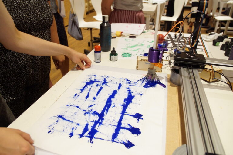 AxiDraw on elevation with paint directly on the paper, then drawn on with a dry brush